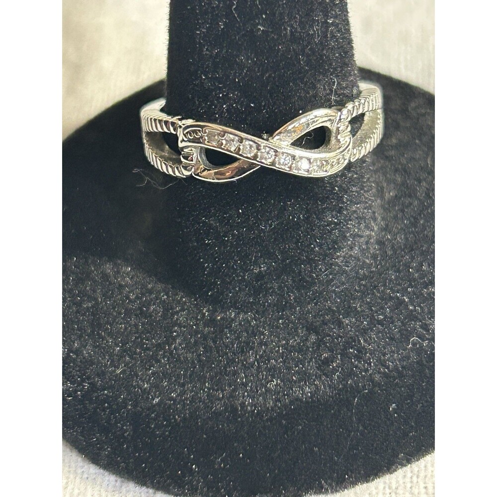 Sterling Silver S925 Marked Infinity Swirl CZ Ring Size 7.5 Gently Used J347